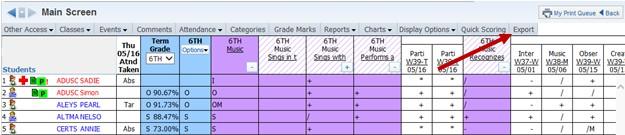 Exporting to Excel Export to Excel allows you to create an Excel file of all information displayed on the Gradebook