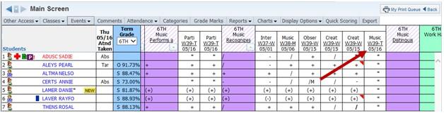 Online Event Reports Click the Event Header on the Gradebook Main screen.