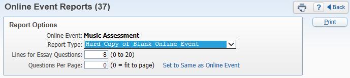 Set to Same as Online Event: If you select this option, Questions Per Page will reflect how the online event was set up.