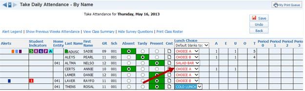 Show Survey Questions Clicking this option shows any survey questions set up for the class.