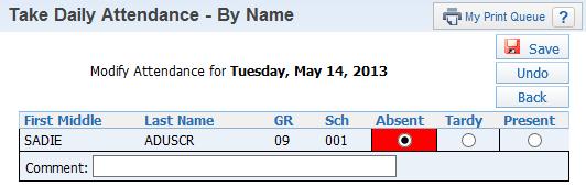 Display a previous week s attendance. Then click the date cell for the student whose attendance you want to modify.
