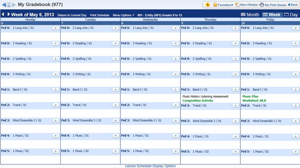 Lesson Scheduler Allows you to view and create Lesson Plans.