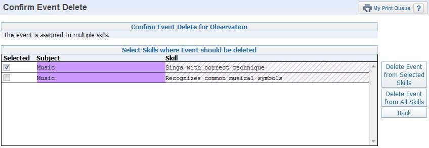 Delete Event from Selected Skills: Allows you to choose specifric skills from which the event will be deleted.