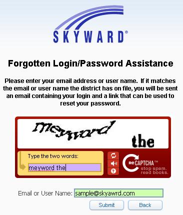 Login Area: This area is used to select the part of the System you wish to log into. The options include: All Areas, Employee Access, Family/Student Access, or Secured Access.