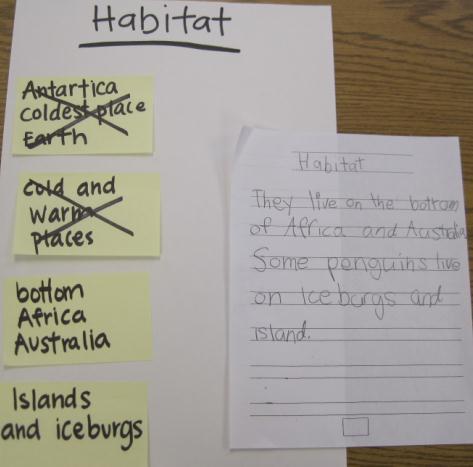 Using notes to compose sentences Students use information