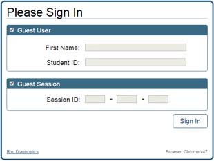You will have students sign in to the Practice Test Administration site through the secure browser, using their first name, SSID, and the session ID from step 7.b. (see page 12, Sign Into Secure Browser Practice Test).