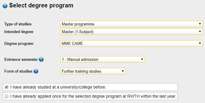 Select your degree program & fill in