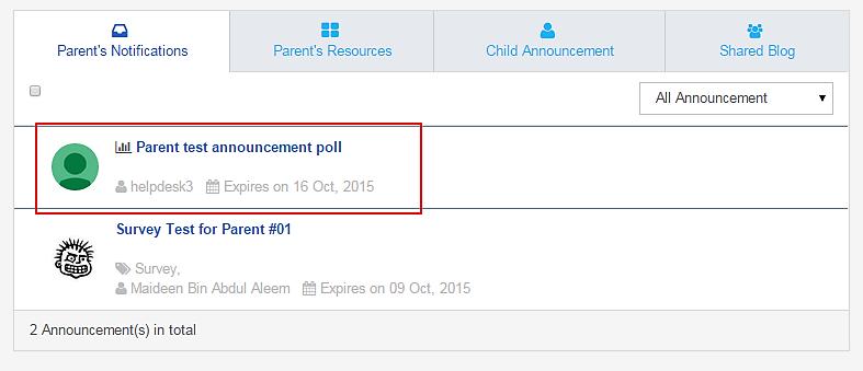 Parent s Notifications: Announcements with Poll 1.