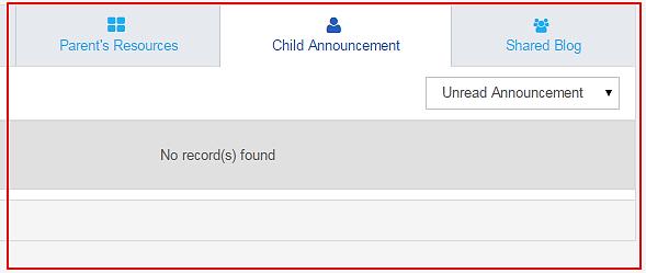 the school to your child, on the module bar, click on Child Announcement