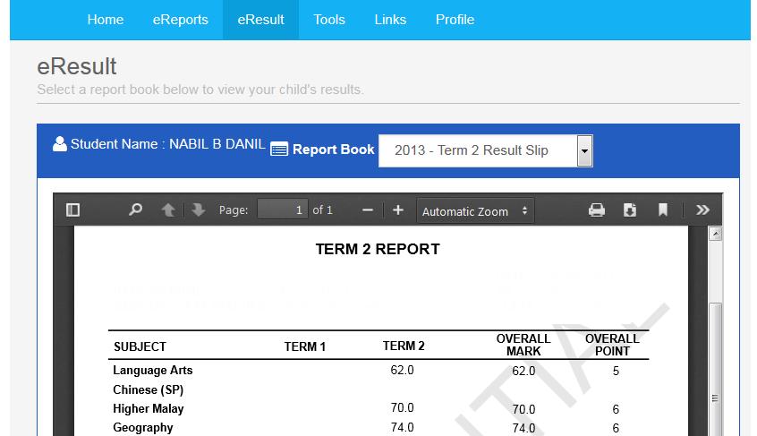 View Child s Results (Your child s result) ASKnLearn