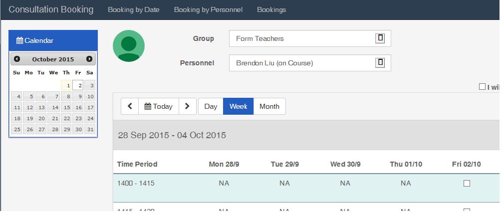 Consultation: View by Calendar 1.1.1.1 Booking by Date Book by Date is the default view you will see.