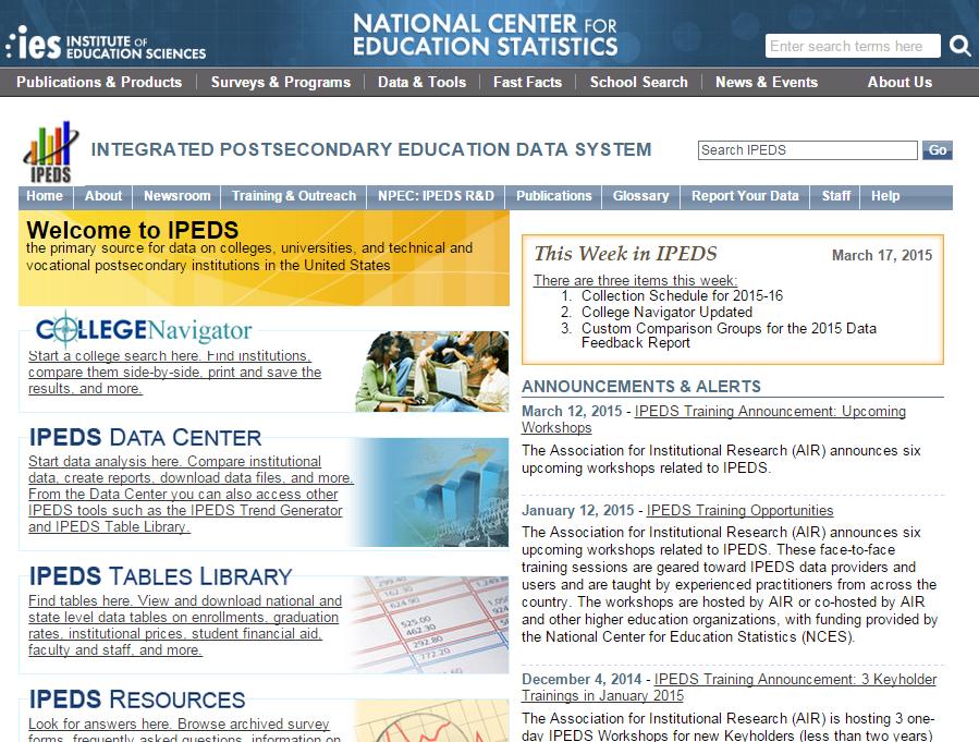 Enhancements to IPEDS Homepage Source: