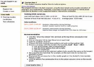 Class Training Monitor Teachers can use information from a student s error list to identify error patterns and provide additional instruction to help the student master the skill.