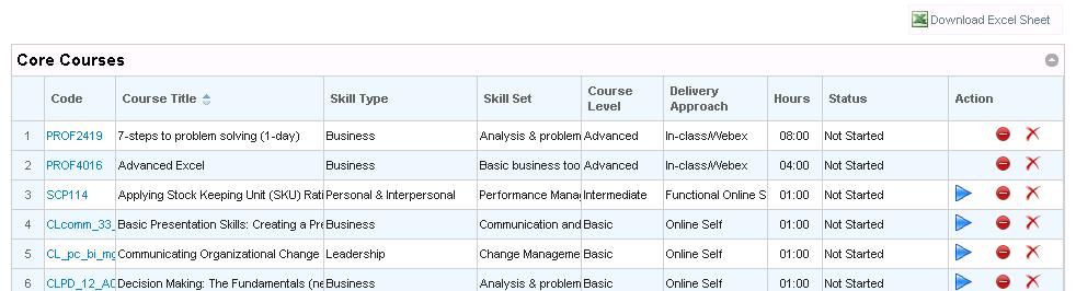 Download To Excel: You also have the option to download the core course details onto