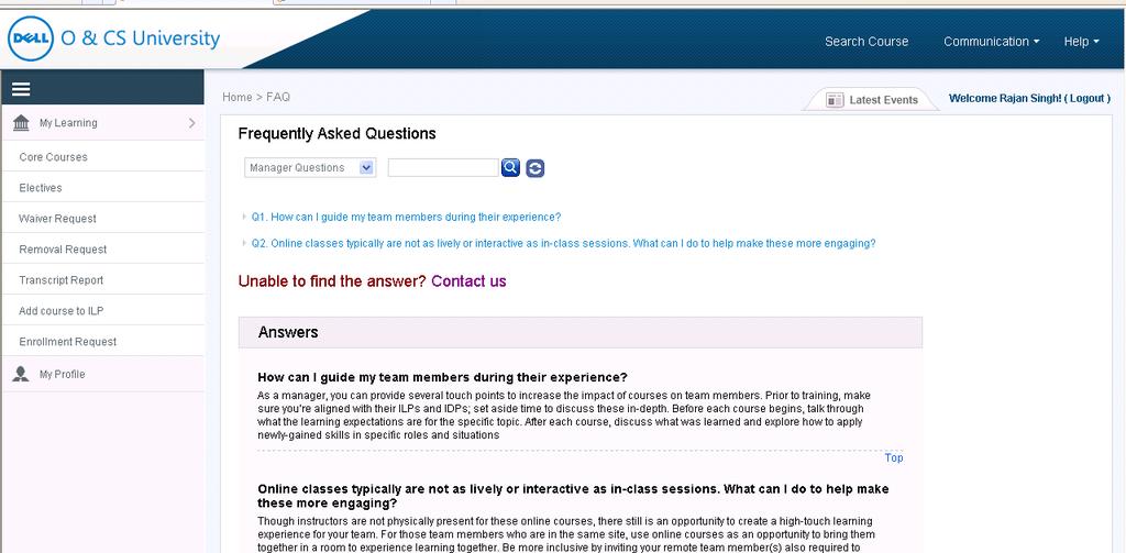Once you select a category, questions that are specific to that category will only be displayed. Figure 61: Category Questions The search textbox allows you to search by keywords.