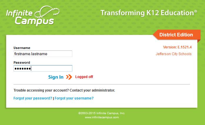 Each page will redirect the user to the login page of Infinite Campus.
