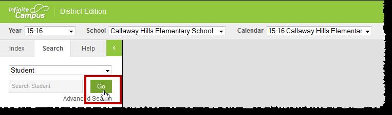 Some Searches and Tabs of information are filtered to the selections made in the Campus toolbar (i.e. Year, School, Calendar, and Section).