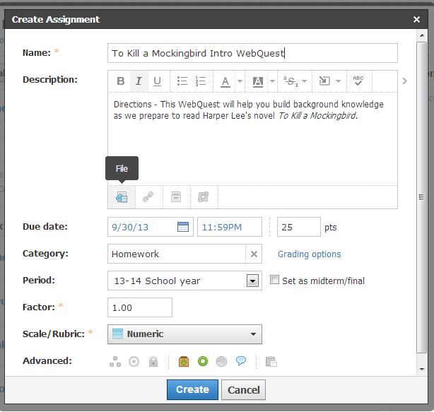 P a g e 10 Using the buttons in the Assignment creation box, you can also include files or links with Assignments.