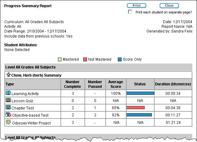 5 Using the Reports Module Progress Reports Progress Summary Report sample Learning Path Status Report With the Learning Path Status Report, you can