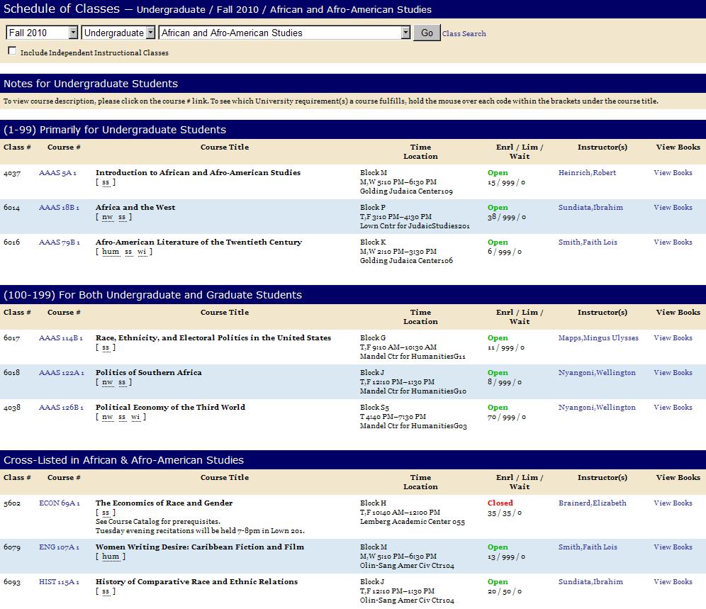 Searching for a Course The Registrar s Office public website offers a display of courses by department that includes cross-listed courses and electives.