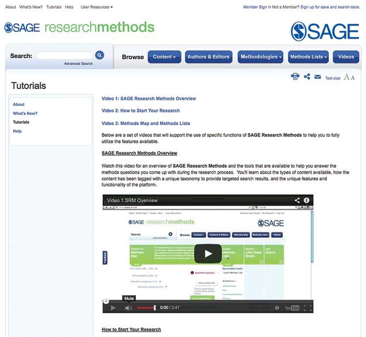 To view videos showing how to use SAGE Research Methods and its features, please visit the Tutorials page on