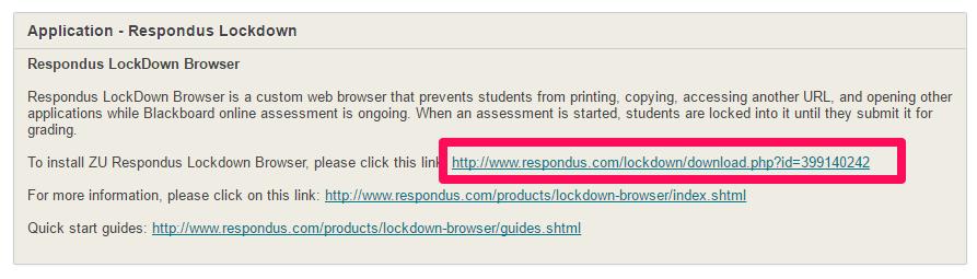 If a Blackboard test requires that Respondus LockDown Browser be used, you will not be able to take the test with a standard web browser. You can the Lockdown Browser by following this guide: 1.