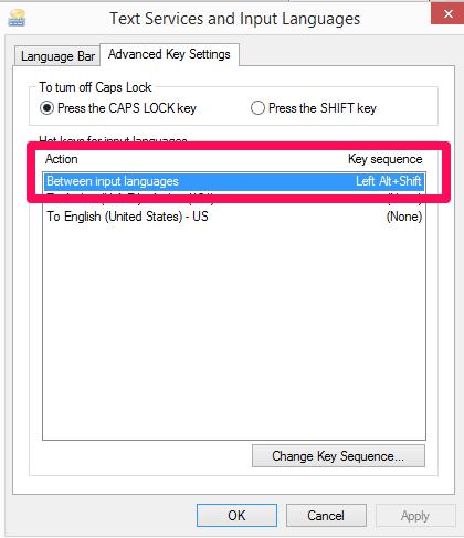 Click Change Language bar