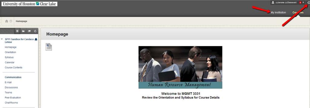 To return to the My Institution page, click the My Institution tab, located in the uper right of the