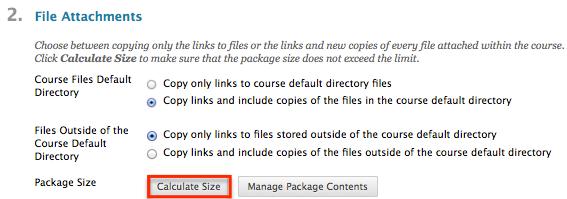 3. Once you click Export Package, you will be given the option to chose between copying only the links to files or the links and new copies of every file attached within a course.