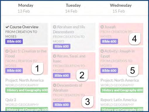 View your monthly calendar Tip: If you click an assignment that is Pending (not available yet), you are messaged that you must complete the previous lesson first.