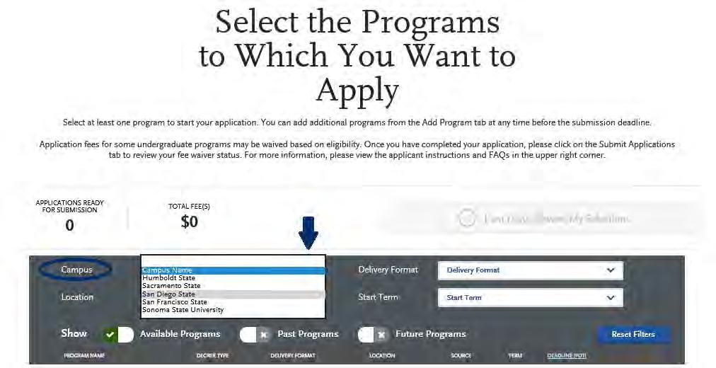 SELECTING YOUR PROGRAMS Use the drop-down menus to select