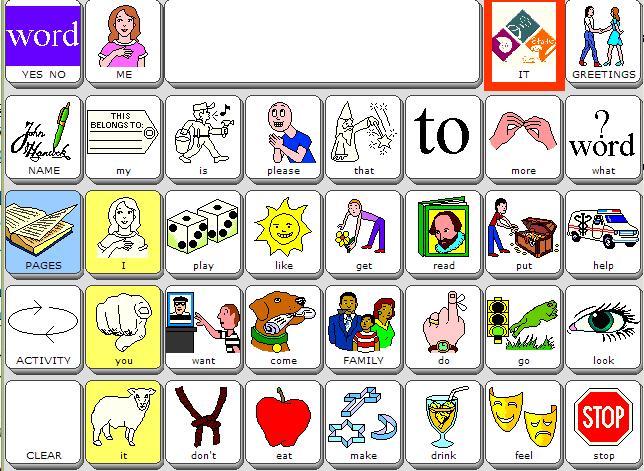The PIC LIB item opens up the picture library in IntelliTools. The user or teacher can type a word and look for it in the picture library. To select the item, use the Enter key.