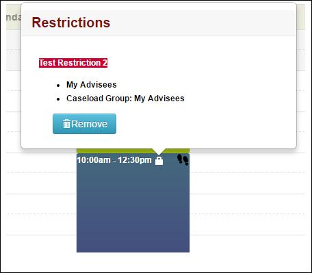 The indicates that a restriction was placed on that appointment block. You can see the restriction and have the option to remove it by hovering the mouse over the lock.