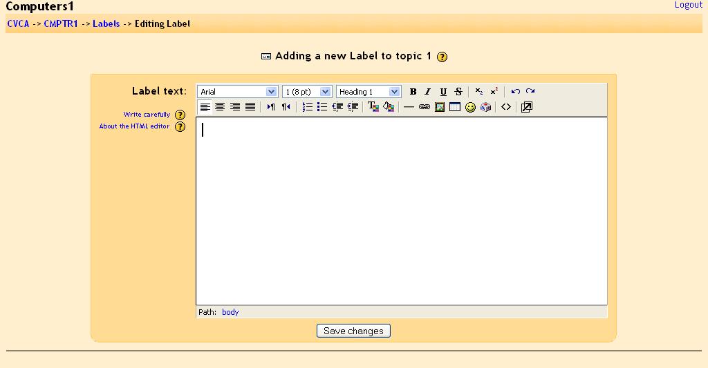7 Label This feature allows you to insert text, images, and other things into the topic (or week) box. To add a Label, click Label in the Add menu.