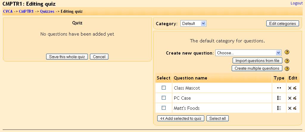 2.1.9.3 Short Answer To create a short answer question, select Short Answer from the Create new question pull-down menu.