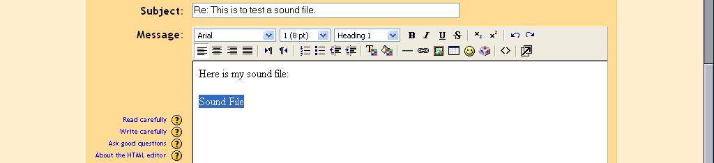 highlight the text that will link to the sound file ( Sound File in