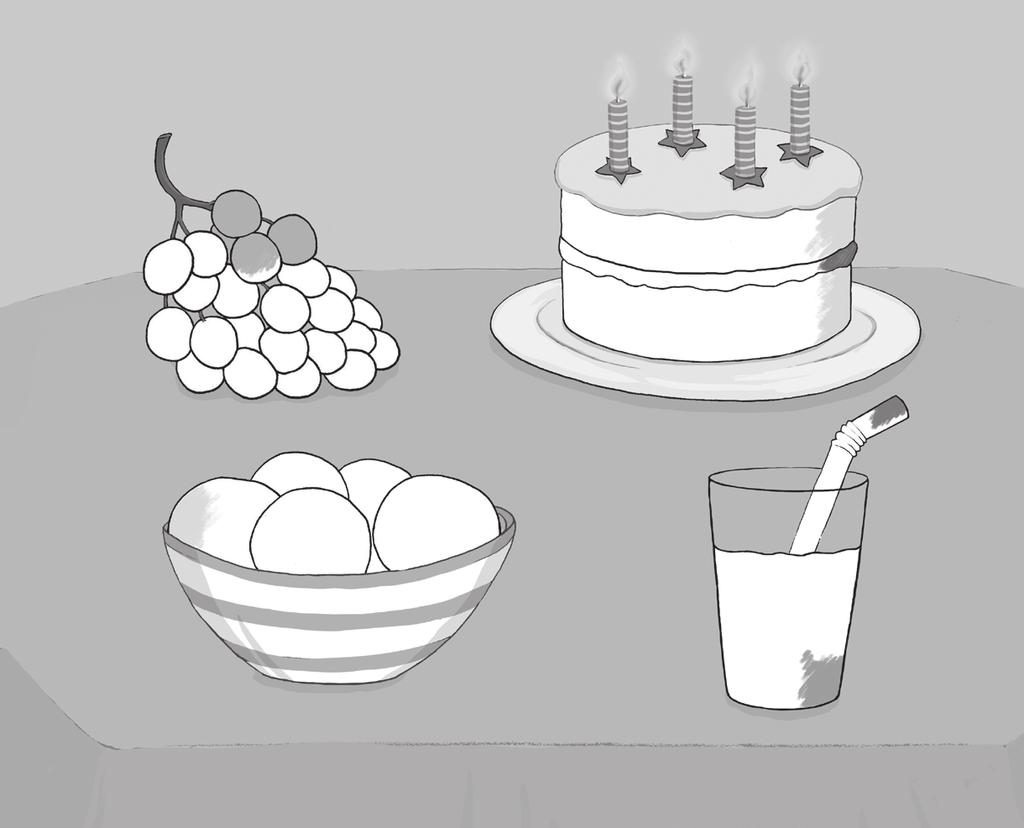 3 The blue balloon Lesson 3 Language New: grapes, juice, ice cream, cake orange Happy Birthday!