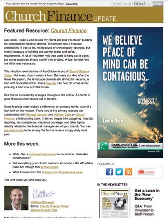 Church Finance Update Newsletter, Eblasts, and Native Ads SUBSCRIBER SNAPSHOT 39+37+21 % 37 % % 25-54 55-64 65+ GENDER AGE MARRIED 51 % 49 % 83 % AVERAGE HOUSEHOLD INCOME CHARITABLE GIVING