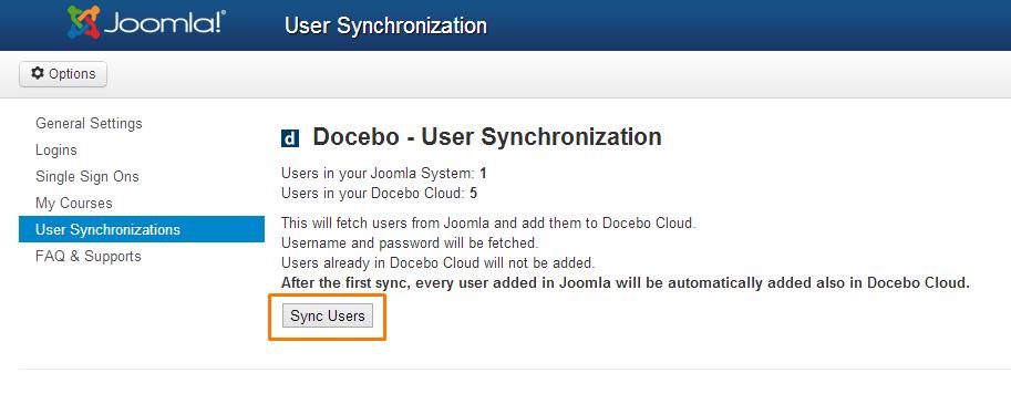 13 Select the User Synchronisations option: You will see the number of