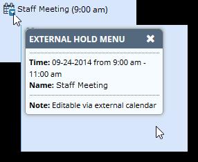 Time will show as unavailable and appointments will not be able to be added over external holds.