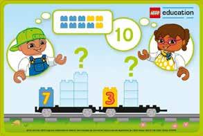 Place the cars side by side and ask the children to compare. Consider asking questions like: - Which train car has the most bricks? - Which train car has the least bricks?