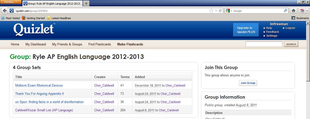 In the Search Groups box, type Ryle AP English Language 2012-2013 and click the Go button.