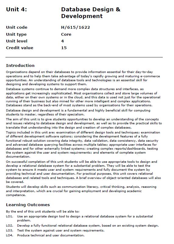 4.4 Unit descriptor example This is how we refer to the individual units of study that make up a Higher National qualification.