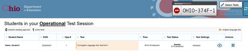 Step 8. Monitor the Administration 8a. Monitor Testing and Ensure Test Security Use the Test Administrator Interface to view the testing progress of any student.