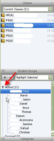 3. Then select the student(s) that you would like to print a report for (To select multiple students, hold your control button down on your keyboard as you