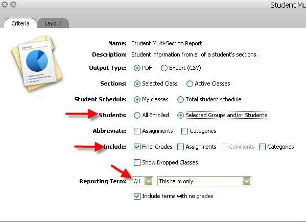 In the screen at the bottom make sure that you have changed Students to Selected Groups and/or Students, you can select the items you would like to