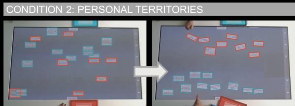 CONDITION 1: PERSONAL TERRITORIES (PT) M I X E D N O P S PT PS MIXED NO PT 0 5 10 Figure 3: Types of Personal Territories in Condition 1 provide context for the group task and hold shared artifacts.