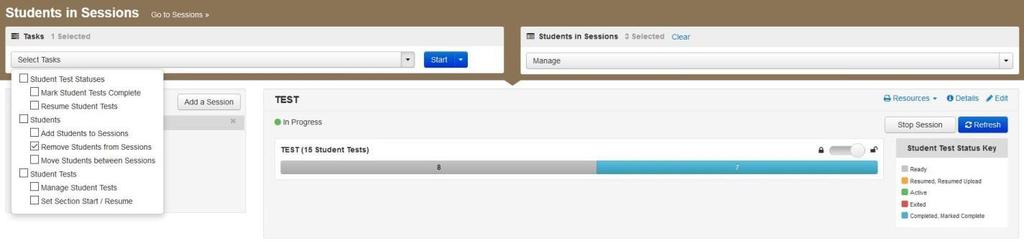 From the Students in Sessions screen, be sure your intended session appears on the Session List on the left.