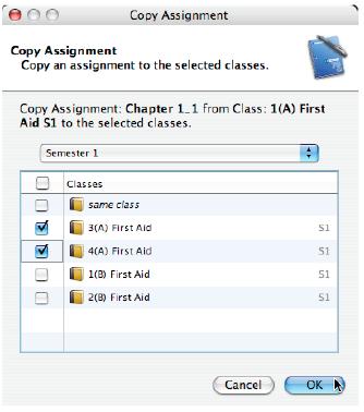 Control-click the assignment, and click Copy Assignment. Or, click the Tools menu, and select Copy Assignment.