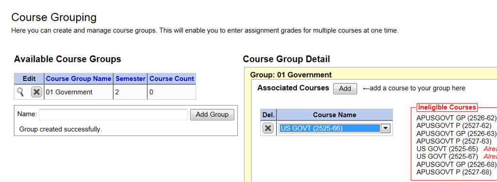 Settings - Course Grouping Before setting up categories & assignments, teachers can group courses by semester.